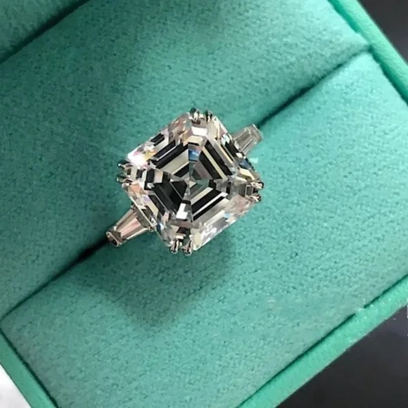 5.62-9.52Ct Three Stone Emerald Asscher White Sapphire Ring - Picture 1 of 15